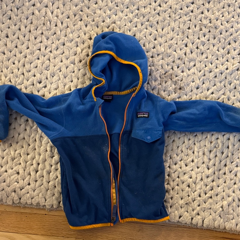 Patagonia Kids Blue and Orange Fleece Hoodie